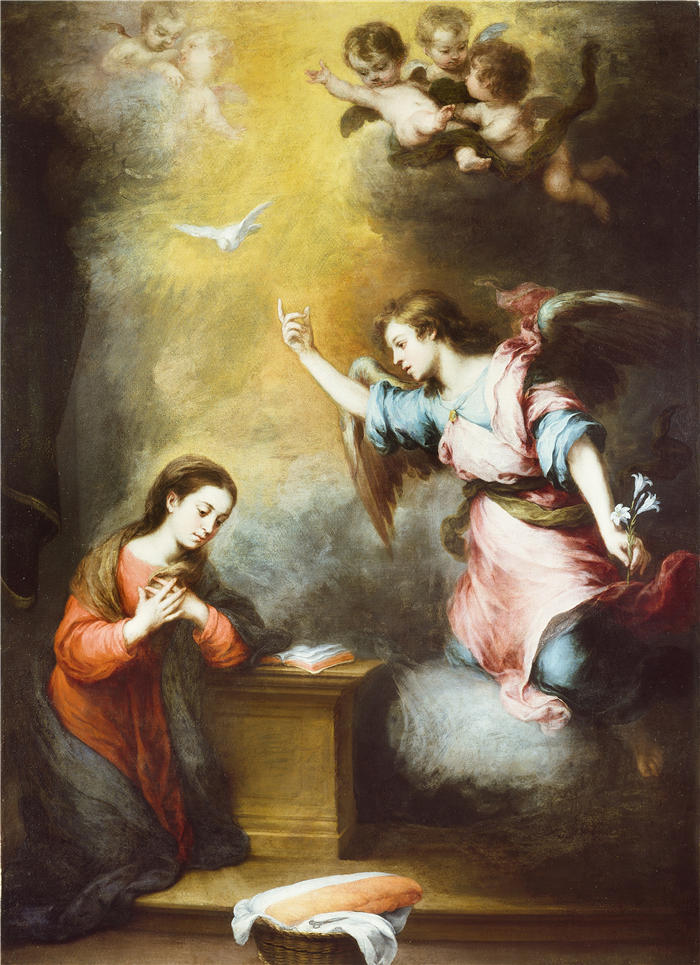 巴托洛梅·埃斯特班·穆里略（Bartolomé Esteban Murillo，西班牙画家）高清作品-《天使报喜（c. 1665-1670）》