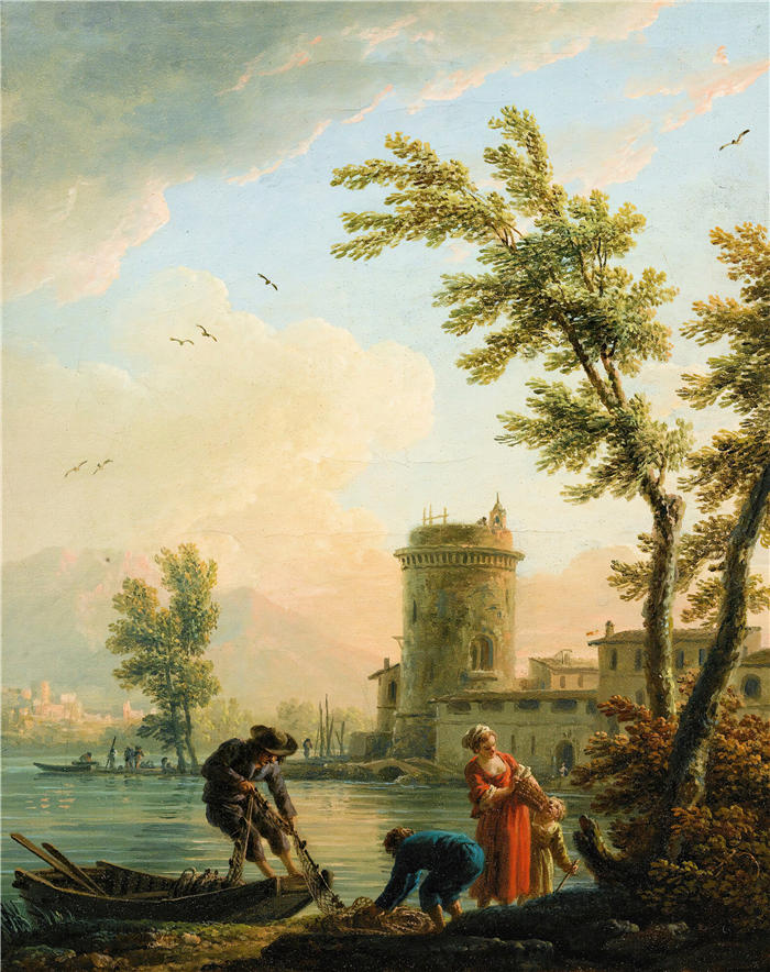 克劳德·约瑟夫·韦内特（ Claude-Joseph Vernet，法国画家）高清作品-《日出时的渔民(1)》