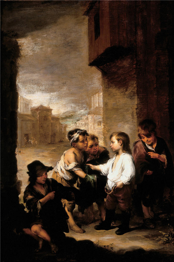 巴托洛梅·埃斯特班·穆里略（Bartolomé Esteban Murillo，西班牙画家）高清作品-《维拉纽瓦的圣托马斯将衣服分给乞丐（约 1667 年）》