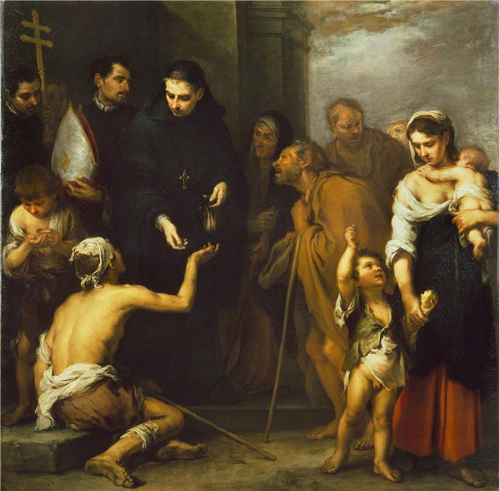 巴托洛梅·埃斯特班·穆里略（Bartolomé Esteban Murillo，西班牙画家）高清作品-《维拉纽瓦圣托马斯慈善会（c. 1665-1670）》
