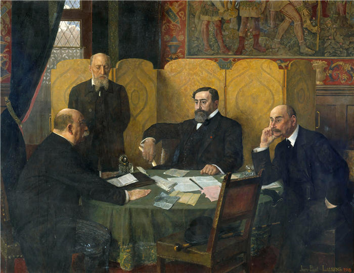 让·保罗·劳伦斯（Jean-Paul Laurens，法国画家）高清作品-《1914-1918 年战争期间的巴黎市安全委员会 (1918)》