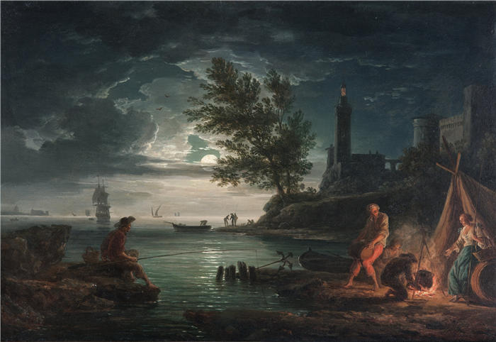 克劳德·约瑟夫·韦内特（ Claude-Joseph Vernet，法国画家）高清作品-《一天四次——昼夜（1757）》