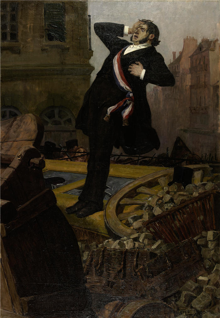 让·保罗·劳伦斯(Jean-Paul Laurens,法国画家)高清作品-《国会议员阿尔方斯·鲍丁去世1851年12月3日(1902年)》