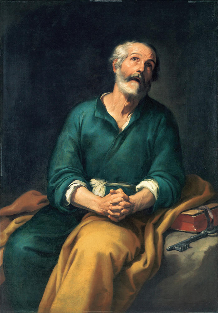 巴托洛梅·埃斯特班·穆里略(Bartolomé Esteban Murillo,西班牙画家)高清作品-《泪中的圣彼得 (1650-1655)》