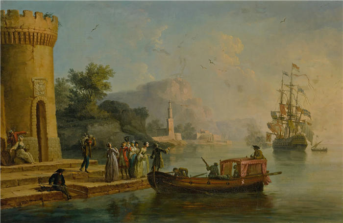 克劳德·约瑟夫·韦内特( Claude-Joseph Vernet,法国画家)高清作品-《地中海港口的景色》
