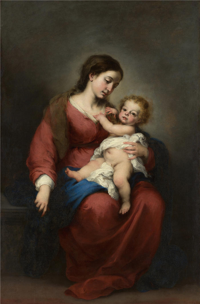 巴托洛梅·埃斯特班·穆里略（Bartolomé Esteban Murillo，西班牙画家）高清作品-《圣母子（1670 年代）》