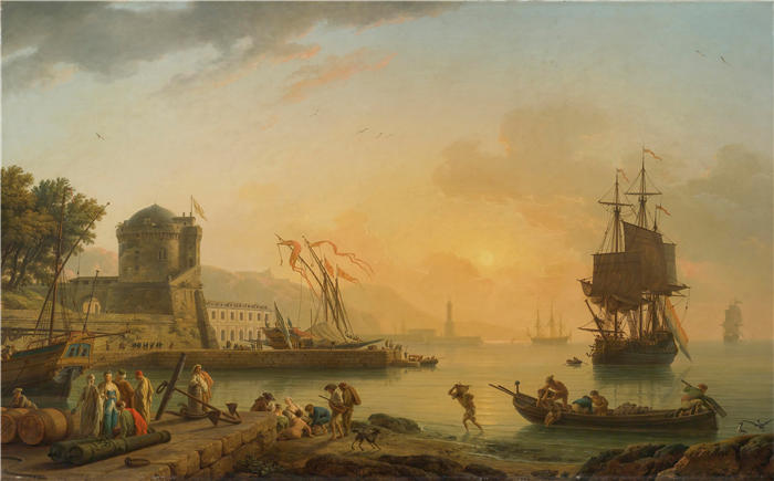 克劳德·约瑟夫·韦内特（ Claude-Joseph Vernet，法国画家）高清作品-《海岸壮丽景色（1776 年）》