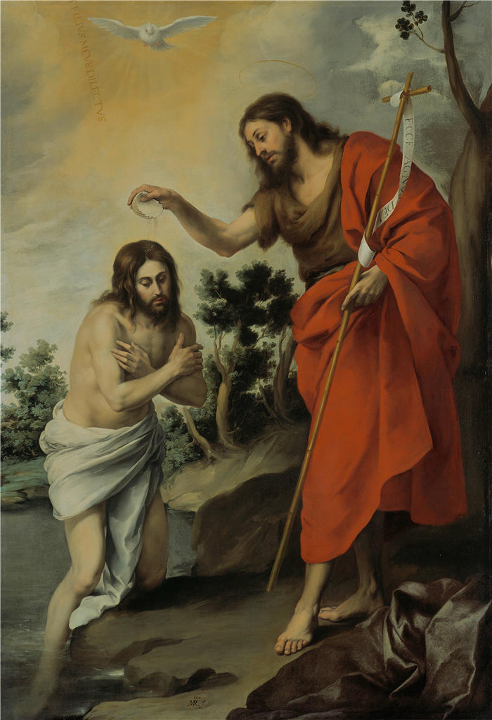 巴托洛梅·埃斯特班·穆里略（Bartolomé Esteban Murillo，西班牙画家）高清作品-《基督的洗礼（1655）》