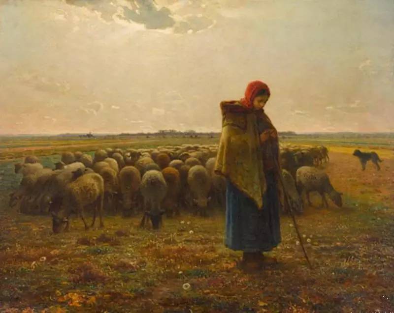 前500幅世界名画-让·弗朗索瓦·米勒〔Jean Francois Millet〕《牧羊女》赏析