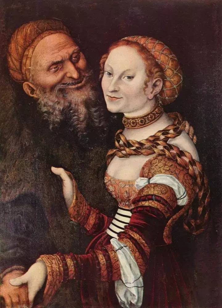 前500幅世界名画-克拉纳赫板上油画《妓女和老人》作品欣赏