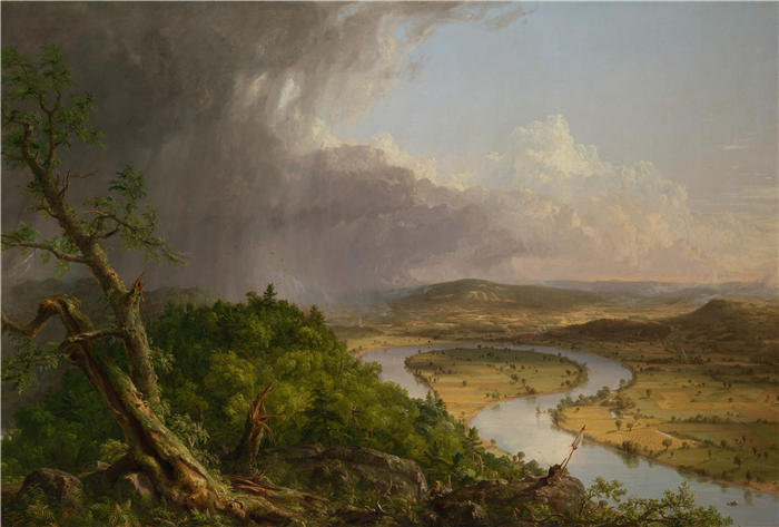 托马斯·科尔（Thomas Cole，美国画家）高清作品-《雷雨过后从马萨诸塞州北安普敦的霍利奥克山观看——牛弓（1836 年）》