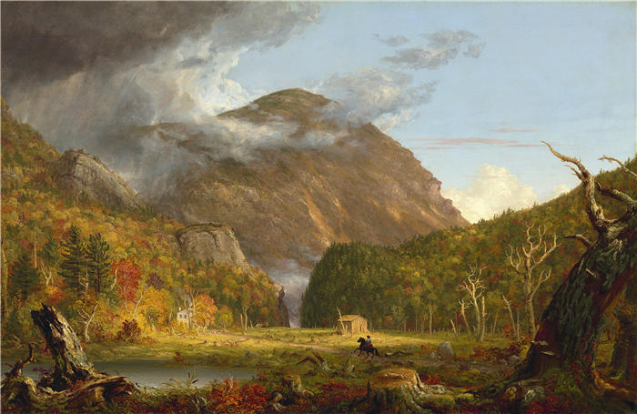 托马斯·科尔(Thomas Cole,美国画家)高清作品-《被称为白山峡谷 (Crawford Notch) 的山口景观 (1839)》