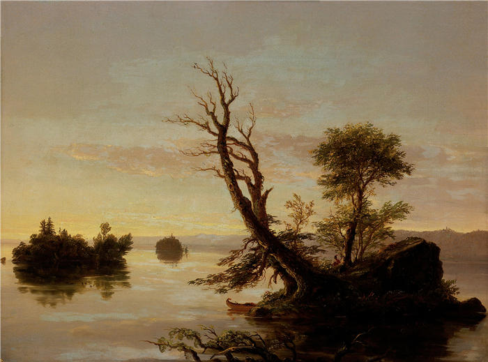 托马斯·科尔（Thomas Cole，美国画家）高清作品-《美国湖景 (1844)》