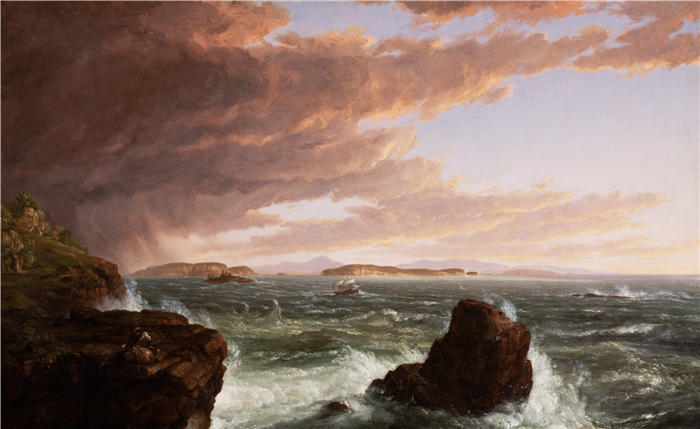 托马斯·科尔（Thomas Cole，美国画家）高清作品-《狂风过后，从荒岛山穿越法国人湾的景色（1845 年）》