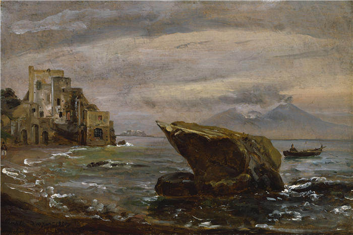 约翰·克里斯蒂安·达尔（Johan Christian Dahl，挪威画家）高清作品-《Posillipo 附近的海滩（1821 年）》