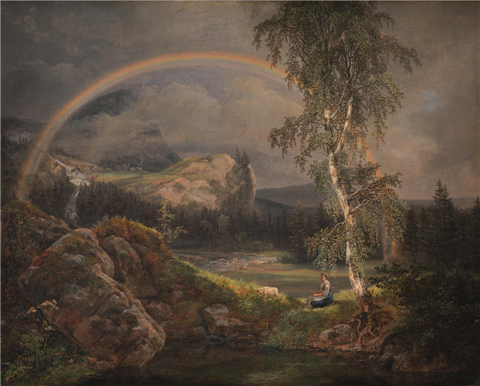 约翰·克里斯蒂安·达尔(Johan Christian Dahl,挪威画家)高清作品-《挪威风景与彩虹(1821 年)》