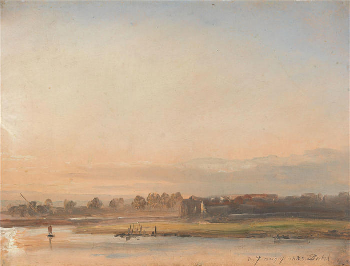 约翰·克里斯蒂安·达尔(Johan Christian Dahl,挪威画家)高清作品-《易北河景观(1833 年)》