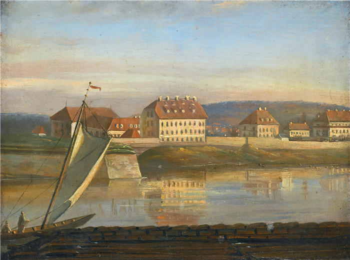 约翰·克里斯蒂安·达尔（Johan Christian Dahl，挪威画家）高清作品-《看易北河和军营》
