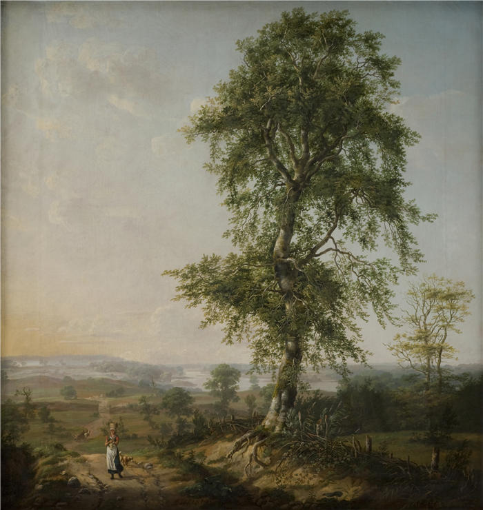约翰·克里斯蒂安·达尔(Johan Christian Dahl,挪威画家)高清作品-《一棵大树的风景(1814)》