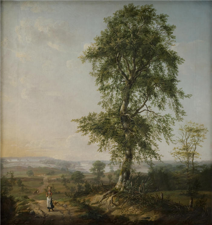 约翰·克里斯蒂安·达尔（Johan Christian Dahl，挪威画家）高清作品-《一棵大树的风景（1814）》