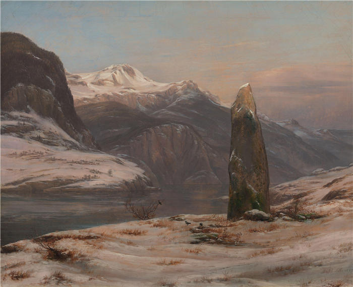 约翰·克里斯蒂安·达尔（Johan Christian Dahl，挪威画家）高清作品-《松恩峡湾的冬天（1827 年）》