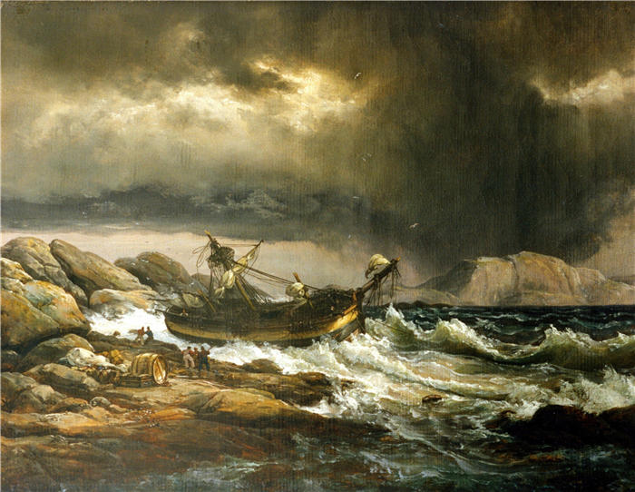 约翰·克里斯蒂安·达尔（Johan Christian Dahl，挪威画家）高清作品-《沉船（约 1832 年）》