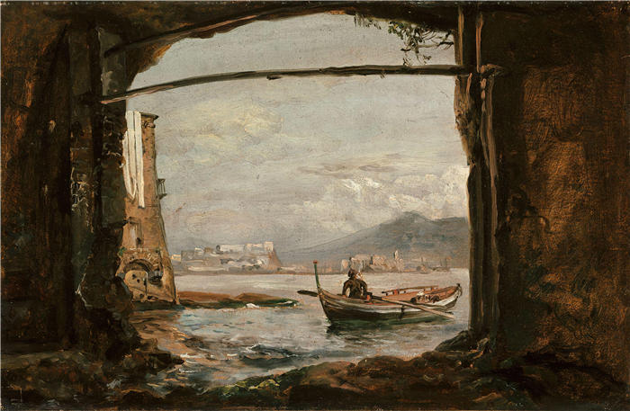 约翰·克里斯蒂安·达尔（Johan Christian Dahl，挪威画家）高清作品-《从 Posillipo 附近的一个石窟观看（1820 年）》