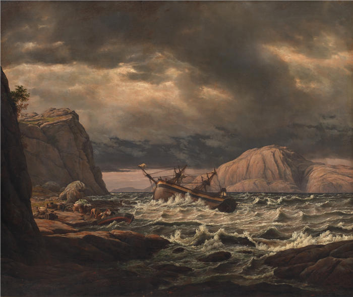 约翰·克里斯蒂安·达尔(Johan Christian Dahl,挪威画家)高清作品-《挪威海岸的沉船事故 (1831 – 1832)》