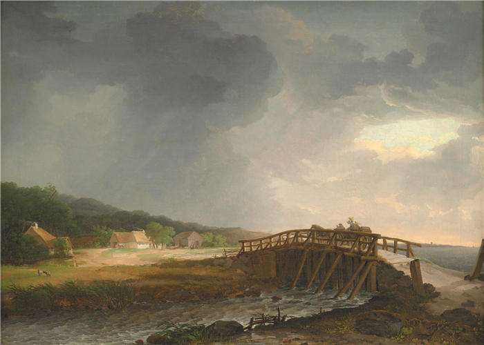约翰·克里斯蒂安·达尔（Johan Christian Dahl，挪威画家）高清作品-《横跨 大桥，欣赏新西兰克厄的景色（1813 – 1816 年）》