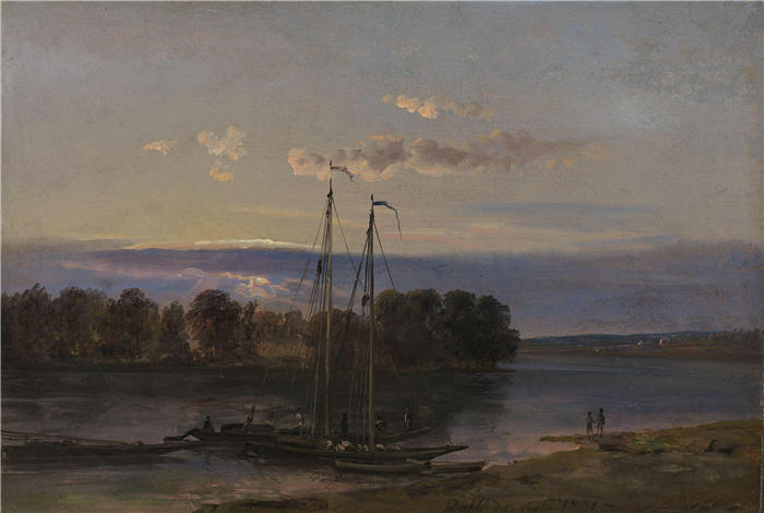 约翰·克里斯蒂安·达尔（Johan Christian Dahl，挪威画家）高清作品-《日落时的易北河 (1821)》