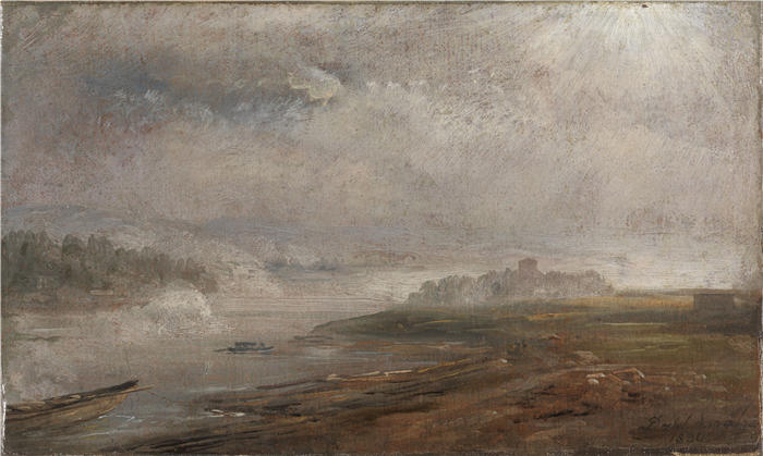 约翰·克里斯蒂安·达尔（Johan Christian Dahl，挪威画家）高清作品-《雾蒙蒙的早晨的易北河 (1830)》