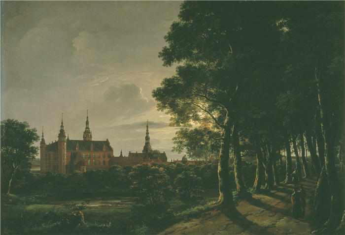 约翰·克里斯蒂安·达尔（Johan Christian Dahl，挪威画家）高清作品-《月光下的腓特烈堡城堡（1817）》