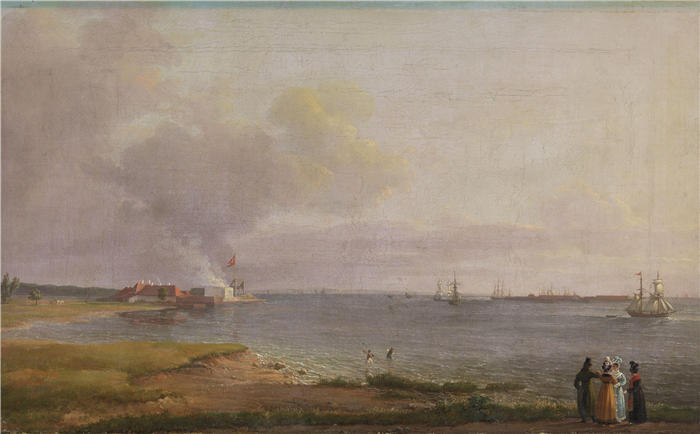 约翰·克里斯蒂安·达尔(Johan Christian Dahl,挪威画家)高清作品-《查看石灰厂附近的厄勒海峡(1818 年)》