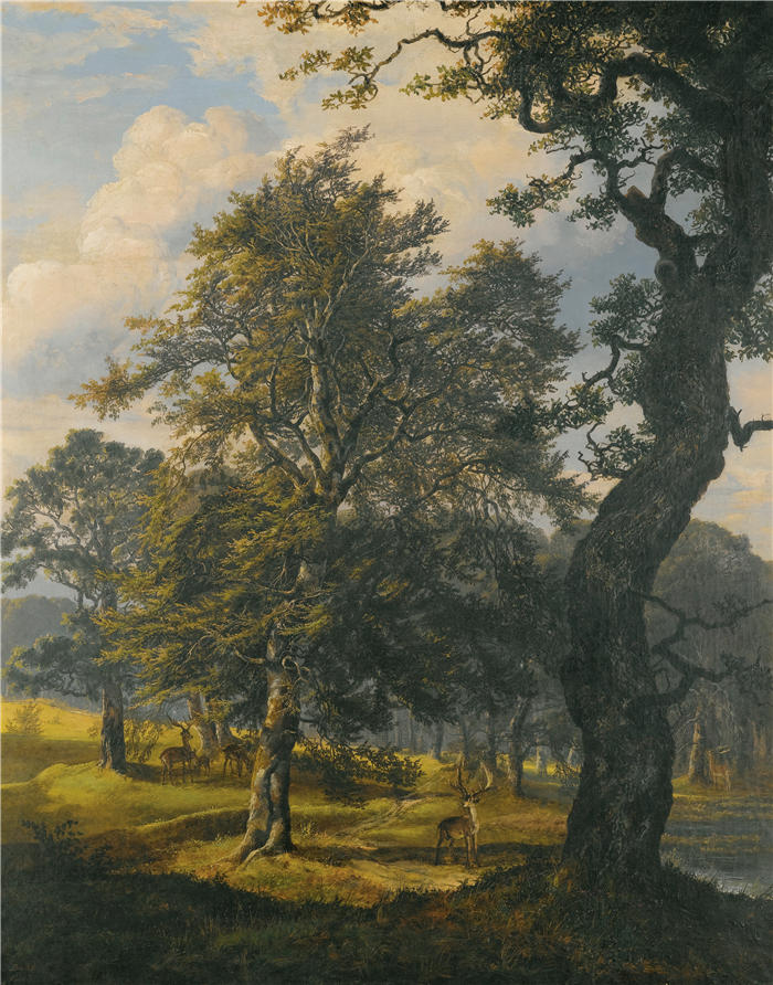 约翰·克里斯蒂安·达尔（Johan Christian Dahl，挪威画家）高清作品-《哥本哈根附近的 Dyrehaven（1853 年）》