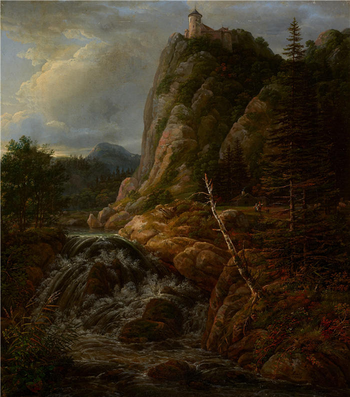 约翰·克里斯蒂安·达尔(Johan Christian Dahl,挪威画家)高清作品-《北欧风景与城堡(1818 年)》