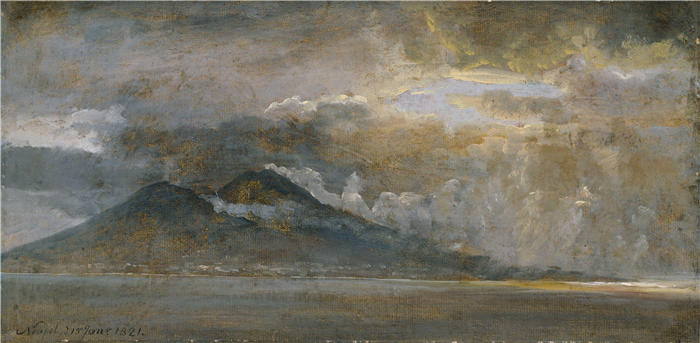 约翰·克里斯蒂安·达尔（Johan Christian Dahl，挪威画家）高清作品-《那不勒斯湾与维苏威火山（1821）》
