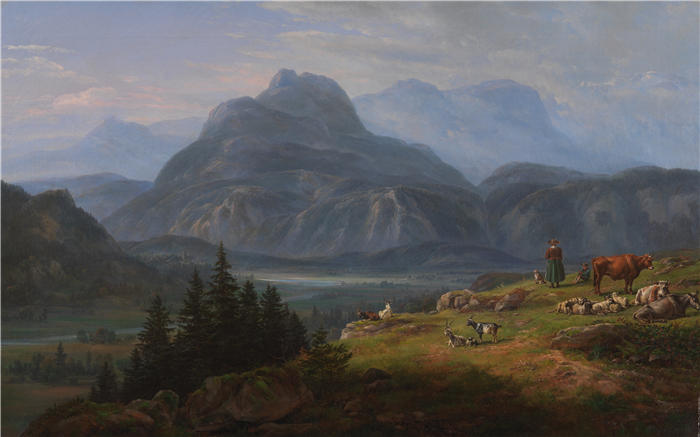 约翰·克里斯蒂安·达尔（Johan Christian Dahl，挪威画家）高清作品-《Roveredo 附近的 Etsch 山谷（1824 年）》