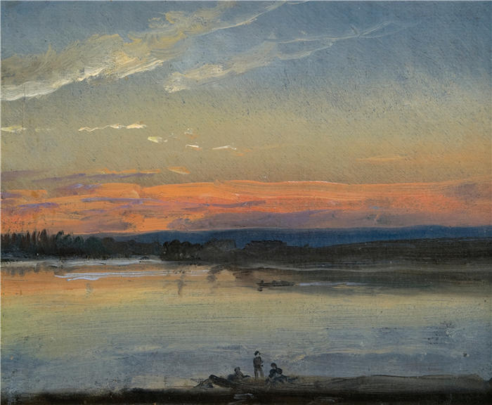 约翰·克里斯蒂安·达尔（Johan Christian Dahl，挪威画家）高清作品-《暮光下的易北河》