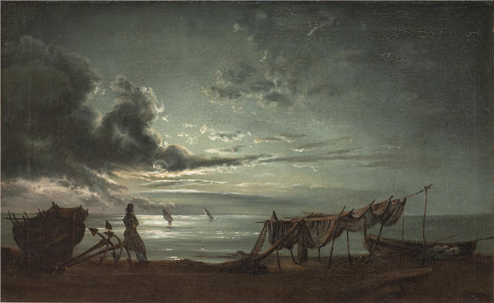 约翰·克里斯蒂安·达尔（Johan Christian Dahl，挪威画家）高清作品-《那不勒斯湾。月光 (1820 – 1821)》