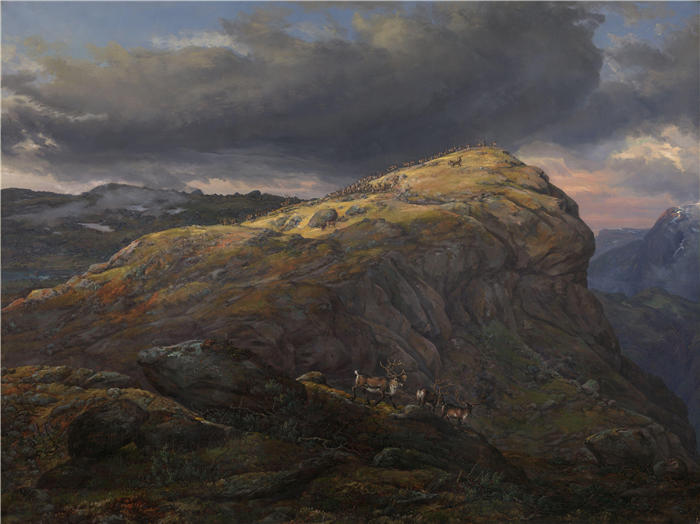 约翰·克里斯蒂安·达尔（Johan Christian Dahl，挪威画家）高清作品-《Stugunøset at Filefjell (1851)》