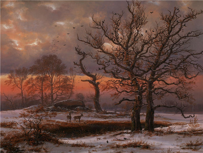 约翰·克里斯蒂安·达尔（Johan Christian Dahl，挪威画家）高清作品-《丹麦冬季景观（1838 年）》