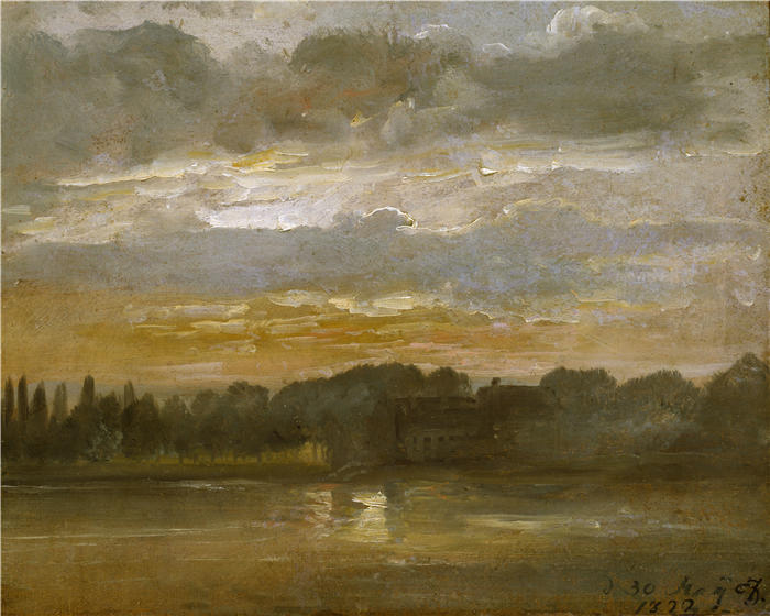 约翰·克里斯蒂安·达尔（Johan Christian Dahl，挪威画家）高清作品-《傍晚的易北河 (1822)》