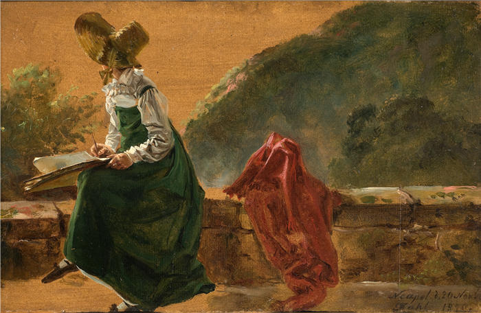 约翰·克里斯蒂安·达尔（Johan Christian Dahl，挪威画家）高清作品-《卡罗琳·阿马莉公主在那不勒斯素描 (1820)》