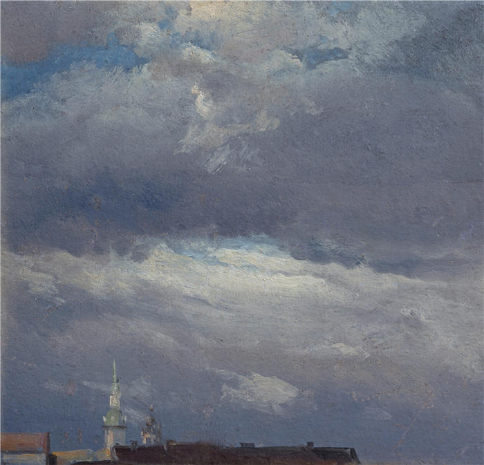 约翰·克里斯蒂安·达尔（Johan Christian Dahl，挪威画家）高清作品-《德累斯顿城堡塔上的暴风云（约 1825 年）》