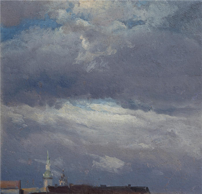约翰·克里斯蒂安·达尔(Johan Christian Dahl,挪威画家)高清作品-《德累斯顿城堡塔上的暴风云(约 1825 年)》