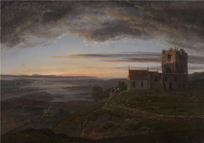 约翰·克里斯蒂安·达尔（Johan Christian Dahl，挪威画家）高清作品-《被毁坏的教堂（1820 年）》