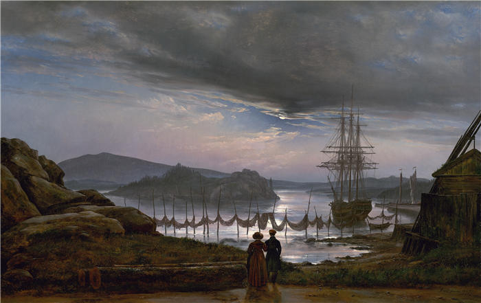 约翰·克里斯蒂安·达尔（Johan Christian Dahl，挪威画家）高清作品-《从克里斯蒂安尼亚附近的 Vaekero 观看（1827 年）》