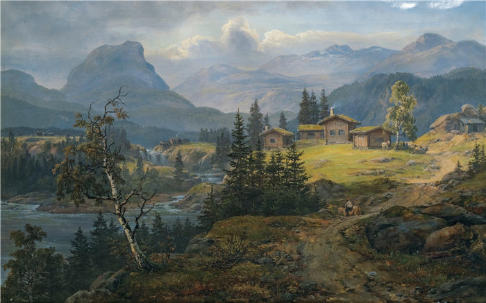 约翰·克里斯蒂安·达尔（Johan Christian Dahl，挪威画家）高清作品-《瓦尔德雷斯  农场景观（1846 年）》