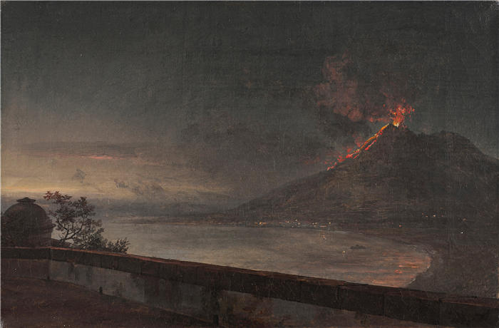 约翰·克里斯蒂安·达尔（Johan Christian Dahl，挪威画家）高清作品-《从基西萨纳别墅看维苏威火山（1820年）》