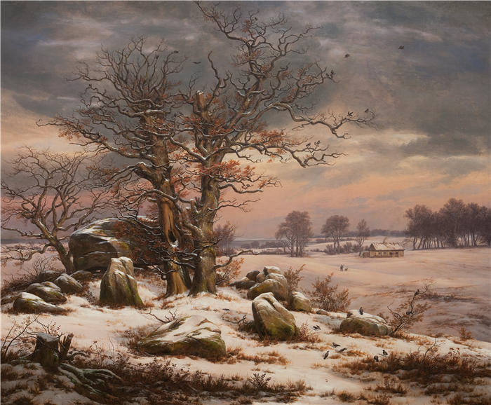约翰·克里斯蒂安·达尔（Johan Christian Dahl，挪威画家）高清作品-《丹麦沃尔丁堡附近的冬季景观》